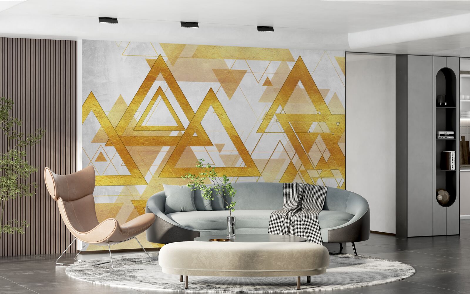 Fototapet masă de triunghiuri de aur