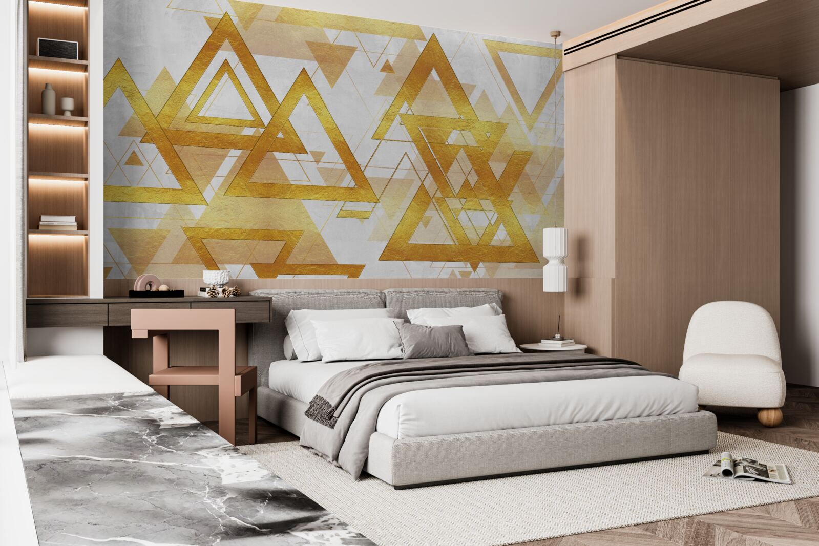 Fototapet masă de triunghiuri de aur