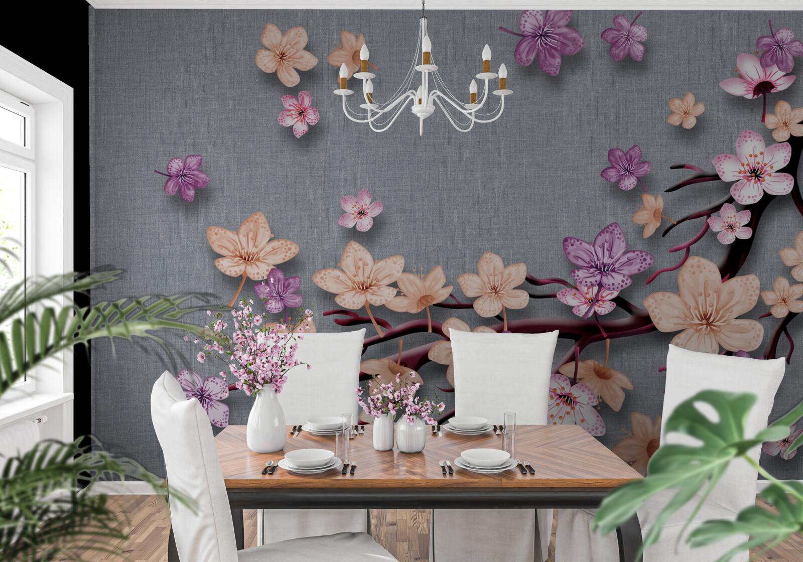 Fototapet ramura este decorată cu flori mici