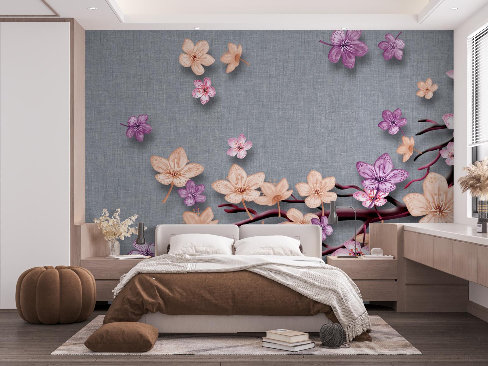 Fototapet ramura este decorată cu flori mici