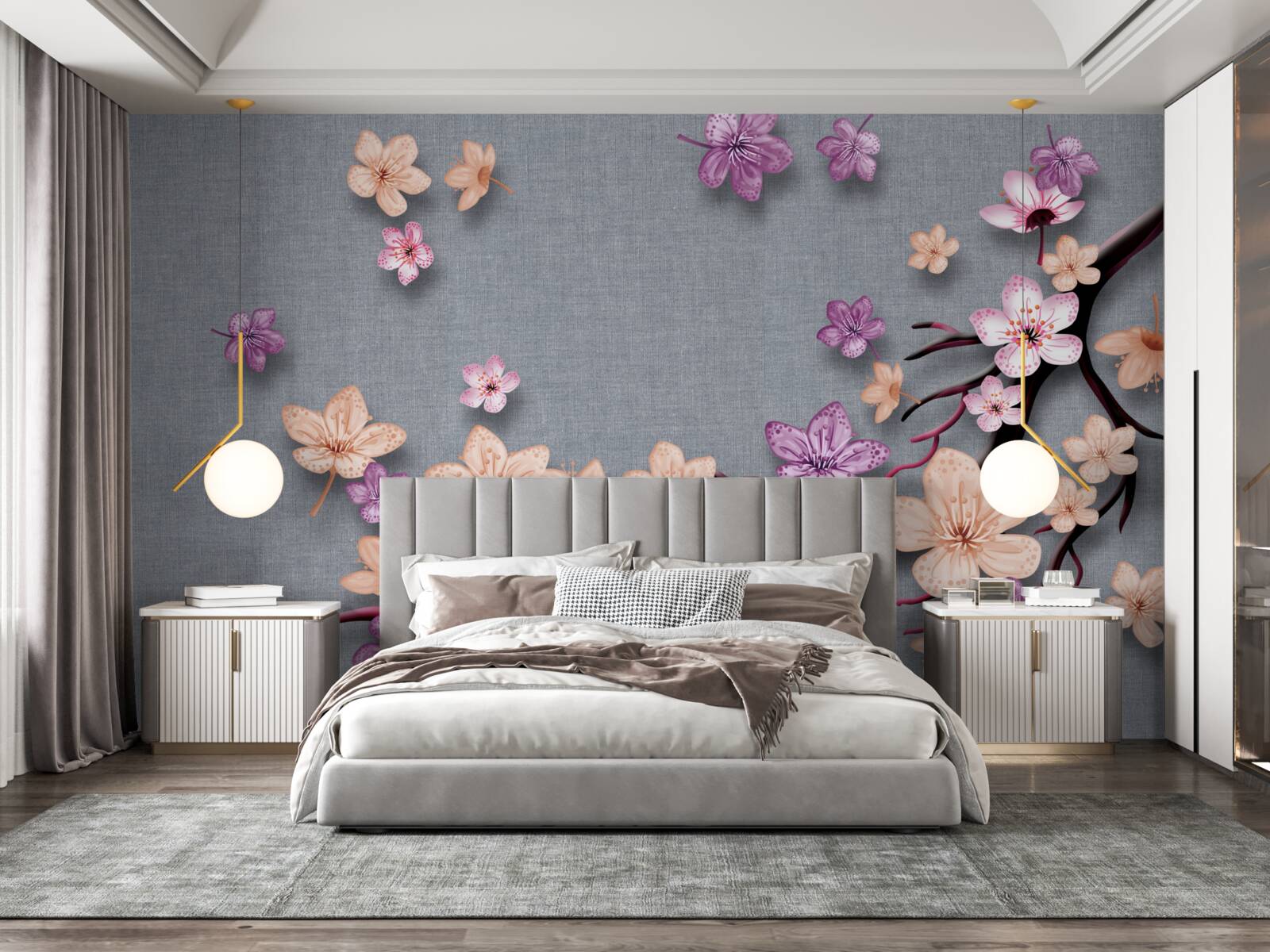 Fototapet ramura este decorată cu flori mici