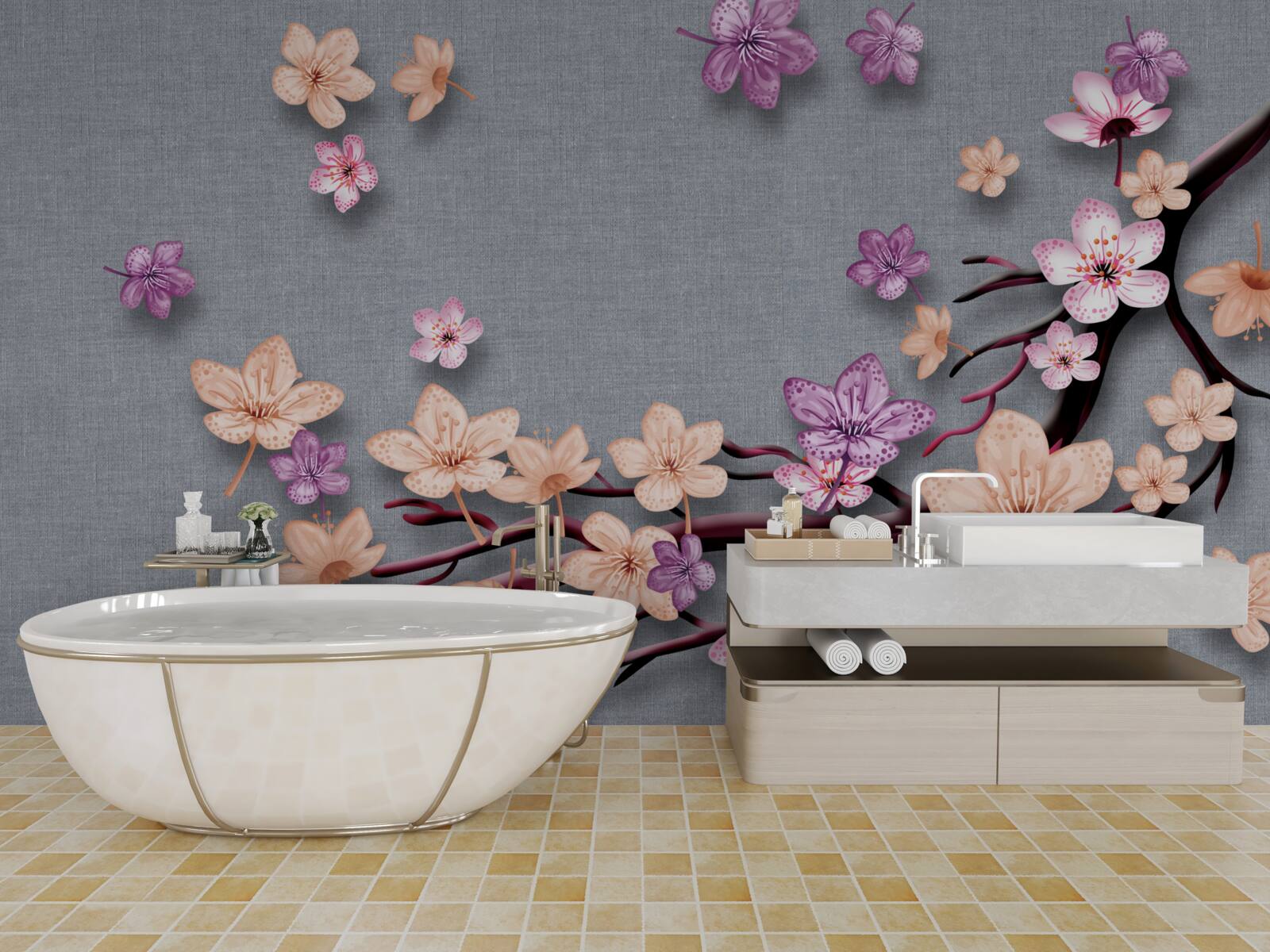 Fototapet ramura este decorată cu flori mici