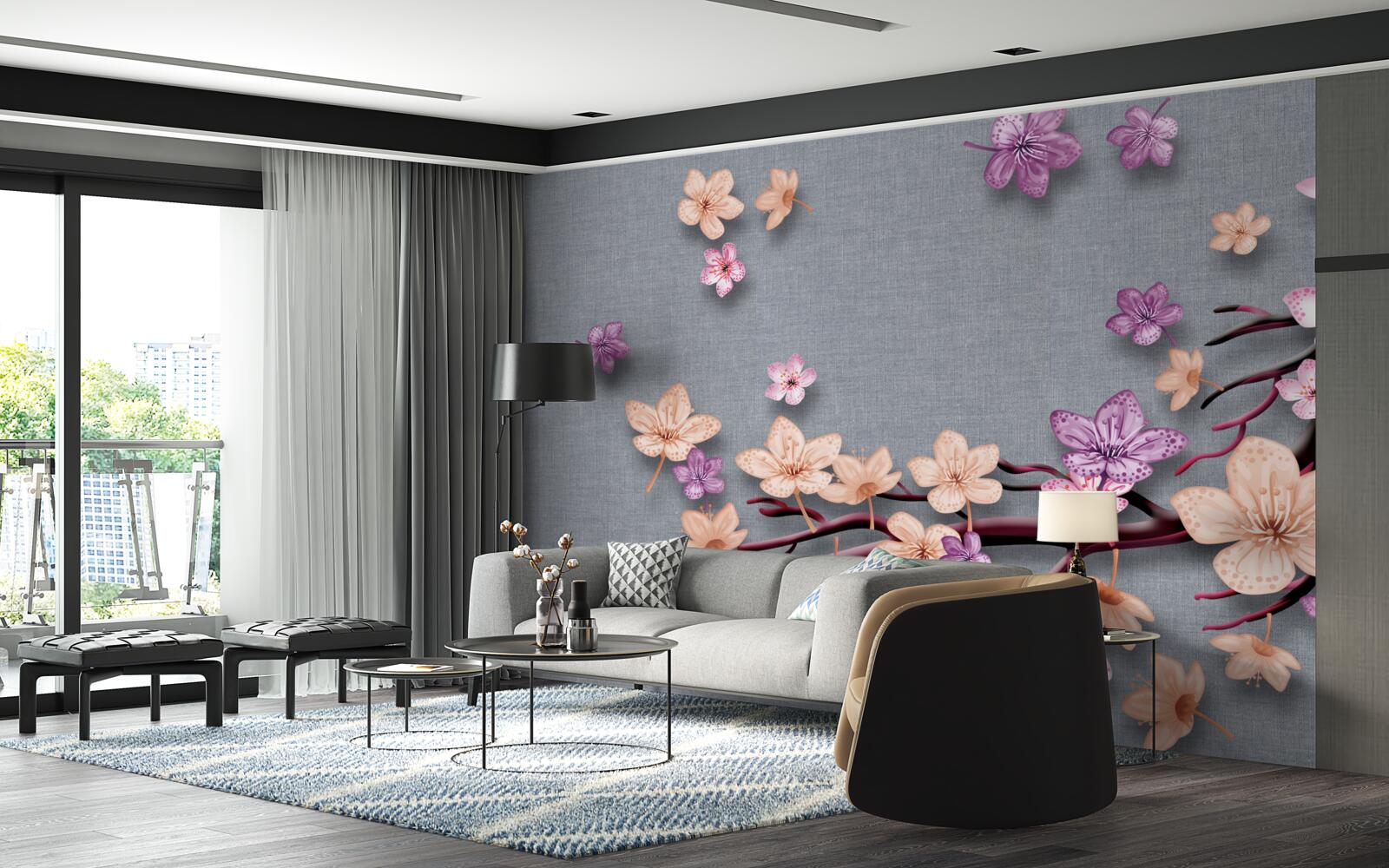 Fototapet ramura este decorată cu flori mici