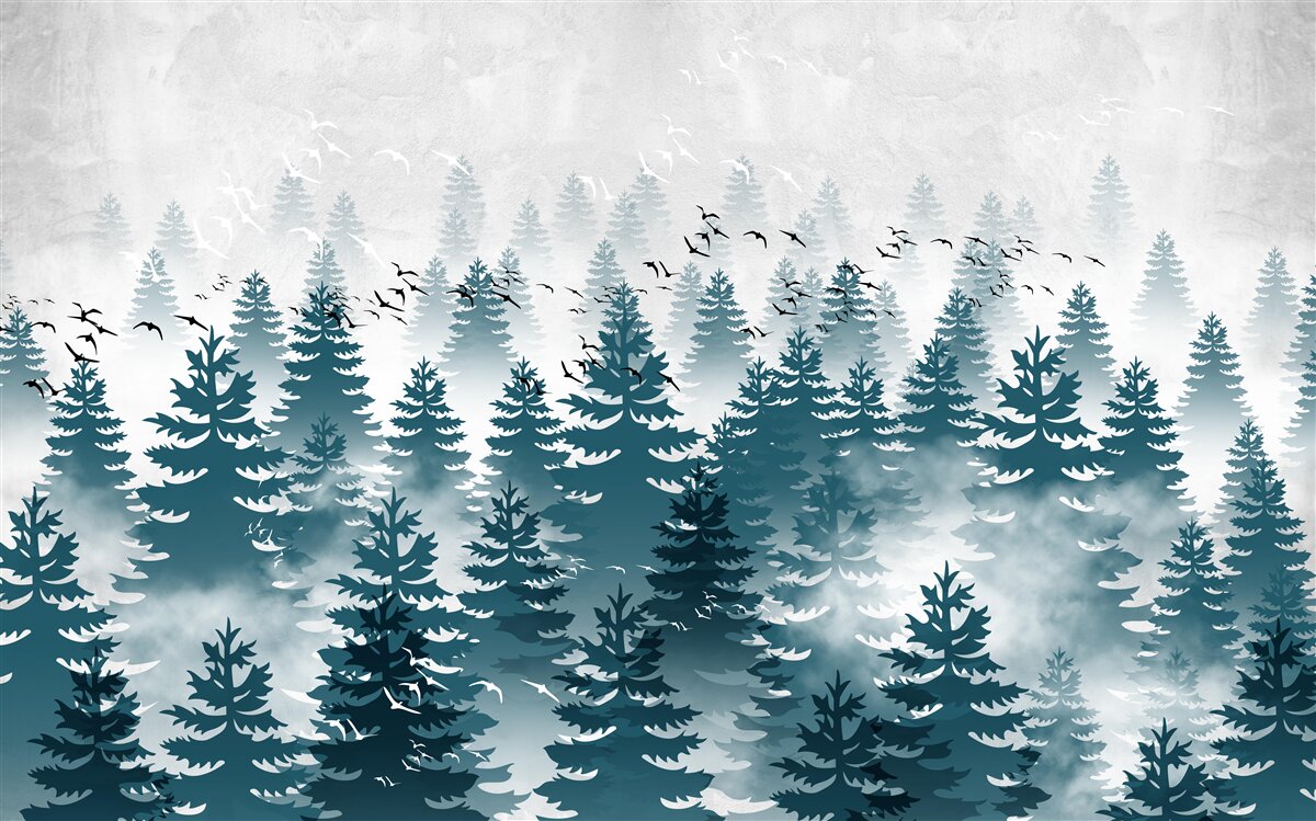 Fototapet un văl cețos învăluia livada de conifere