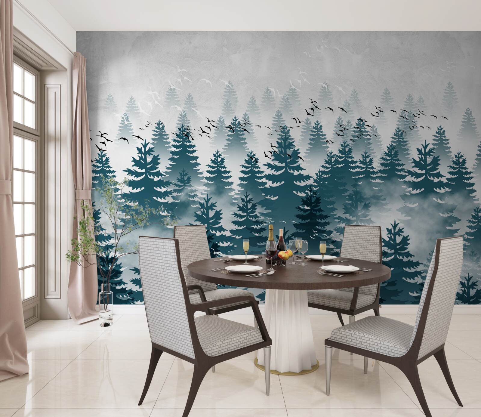 Fototapet un văl cețos învăluia livada de conifere