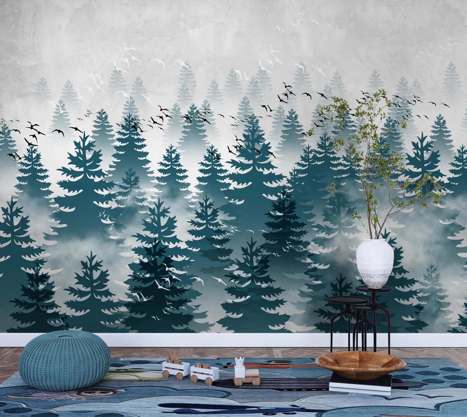 Fototapet un văl cețos învăluia livada de conifere