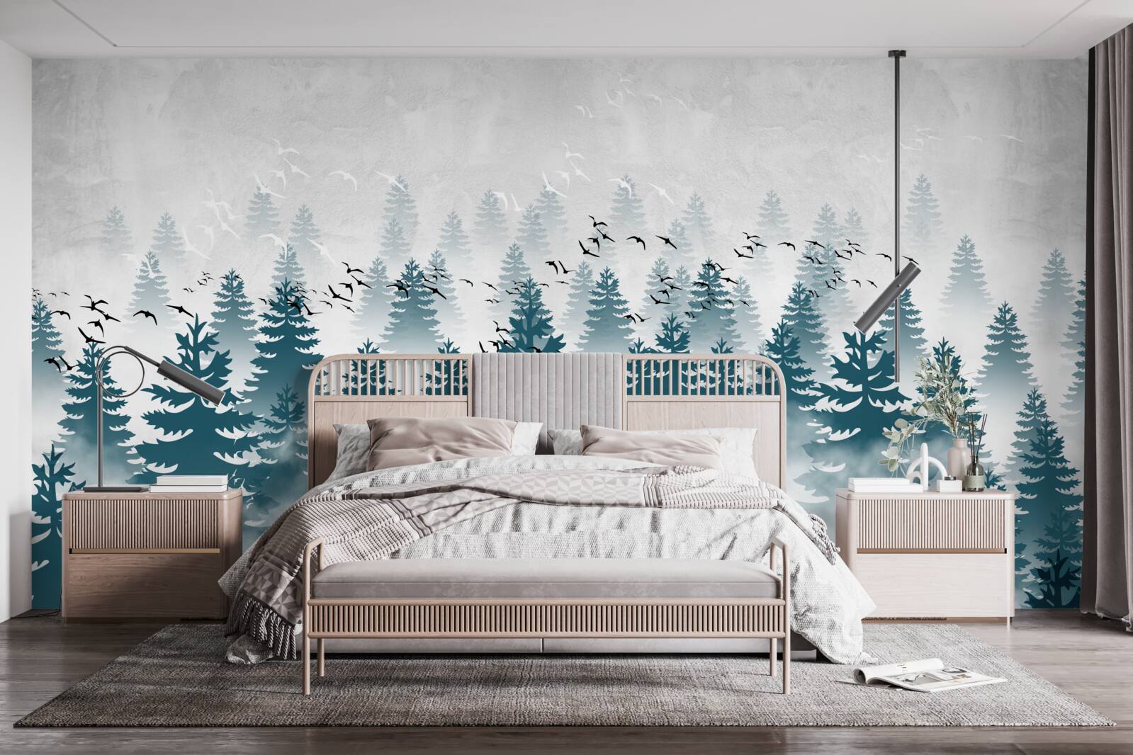 Fototapet un văl cețos învăluia livada de conifere