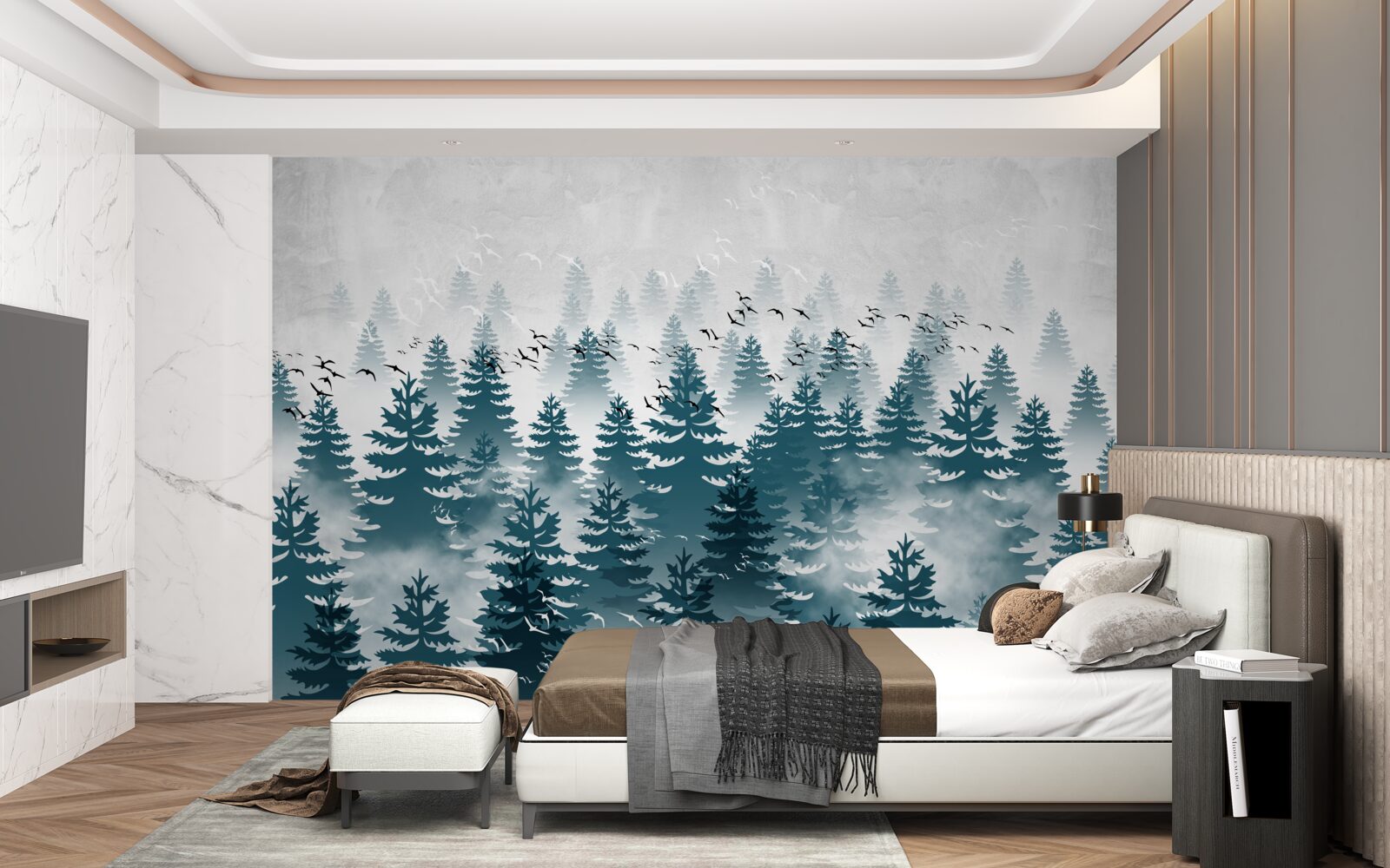 Fototapet un văl cețos învăluia livada de conifere