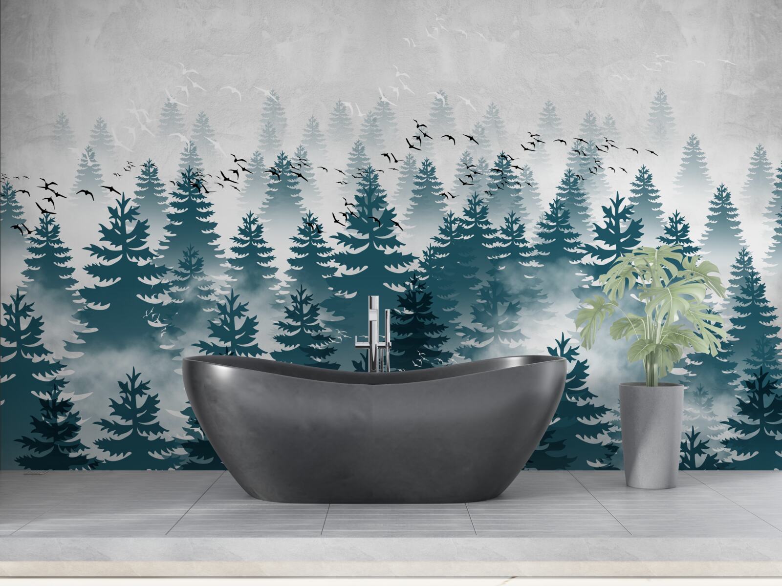 Fototapet un văl cețos învăluia livada de conifere