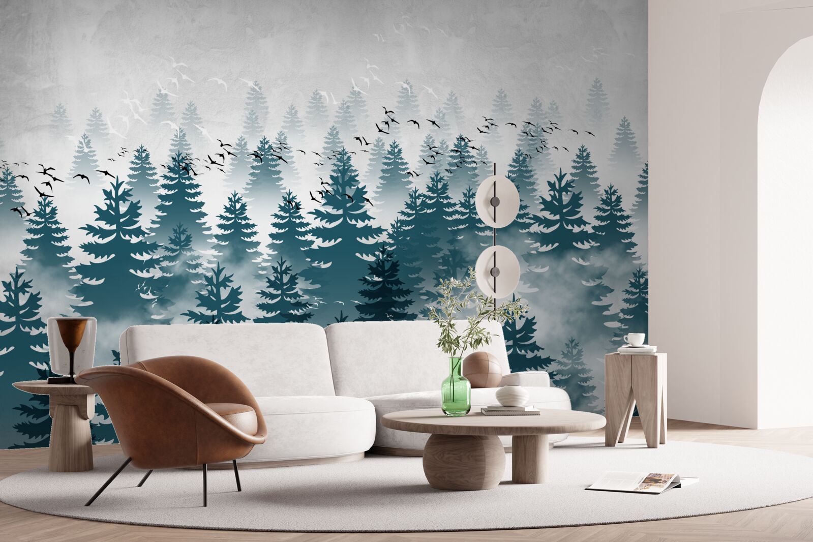 Fototapet un văl cețos învăluia livada de conifere