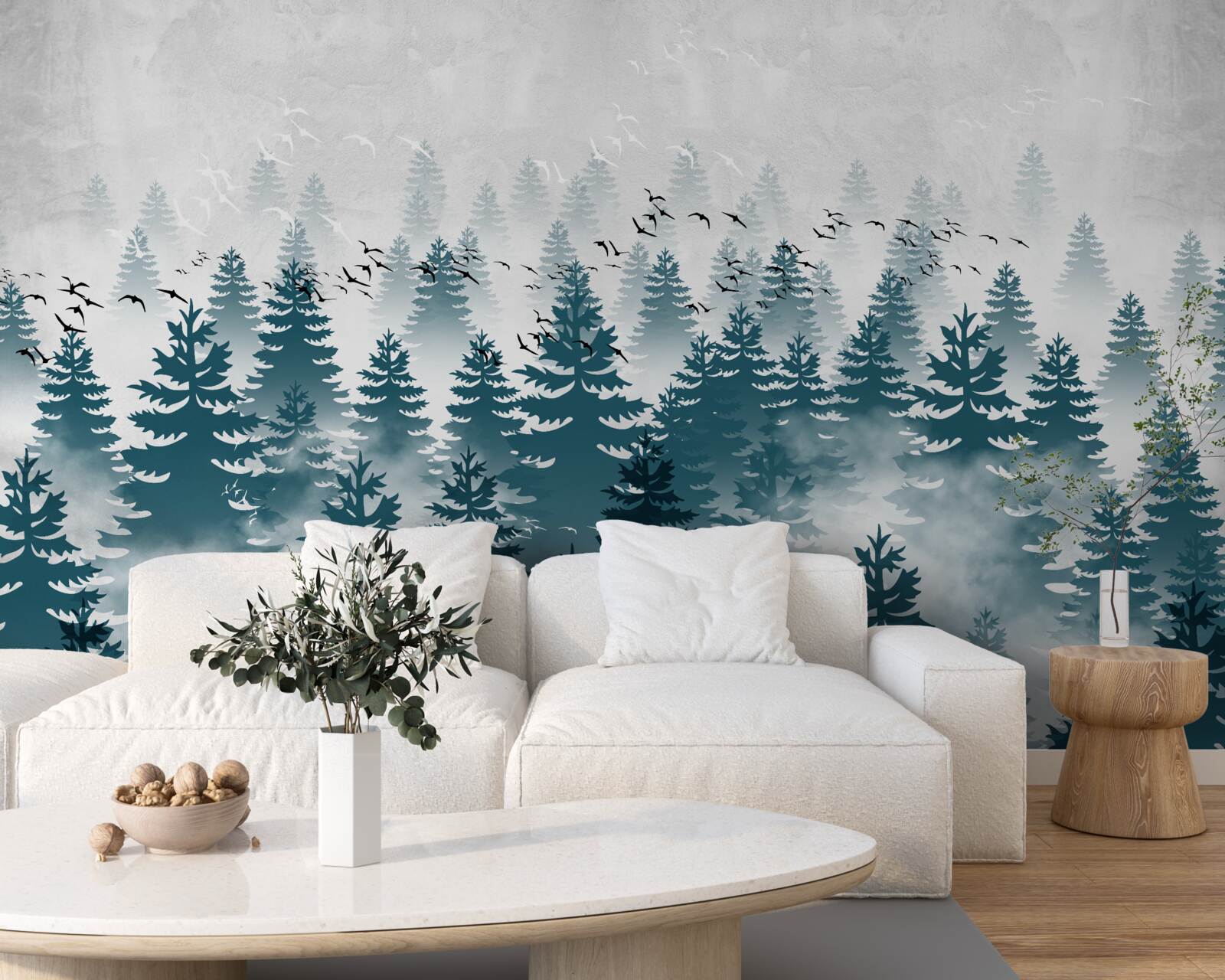 Fototapet un văl cețos învăluia livada de conifere