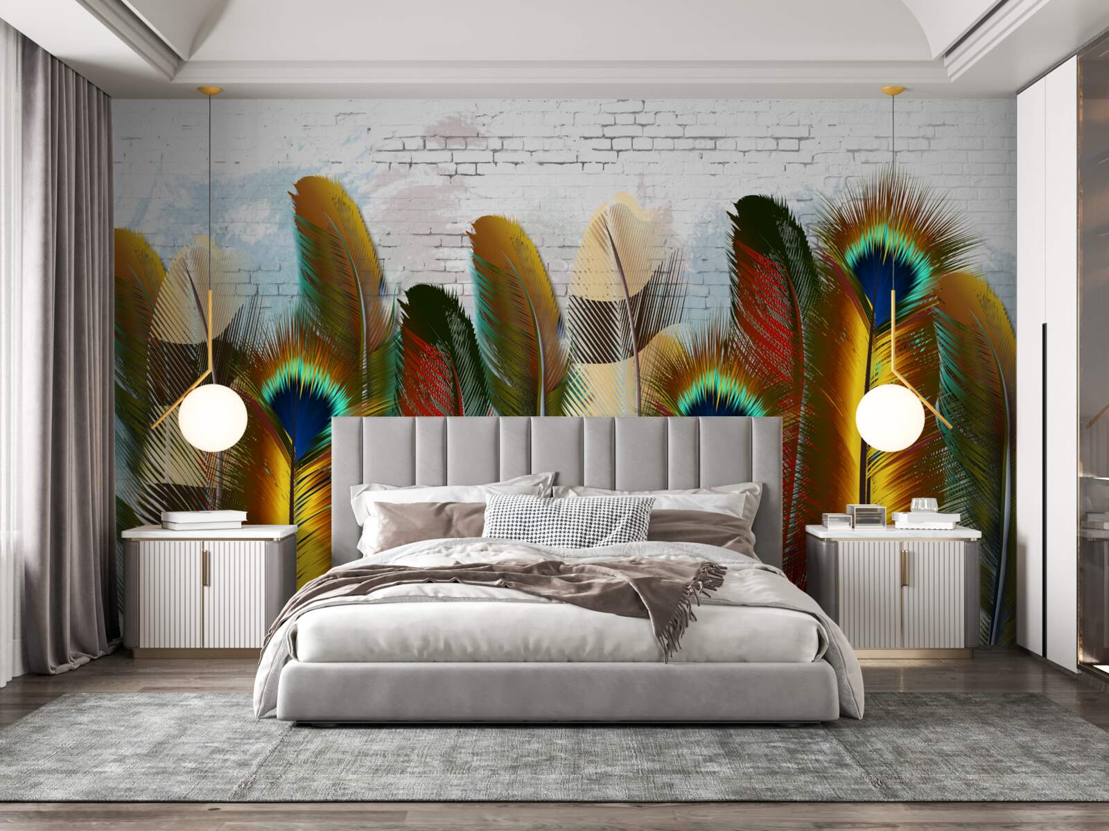 Fototapet penele magnifice contrastează cu peretele alb de cărămidă