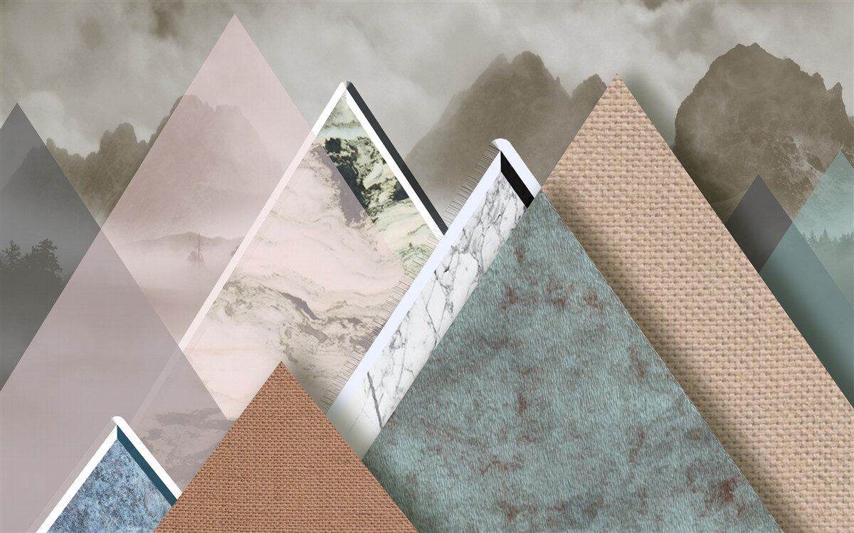 Fototapet triunghiuri de diferite mărimi reprezentând munți colorați