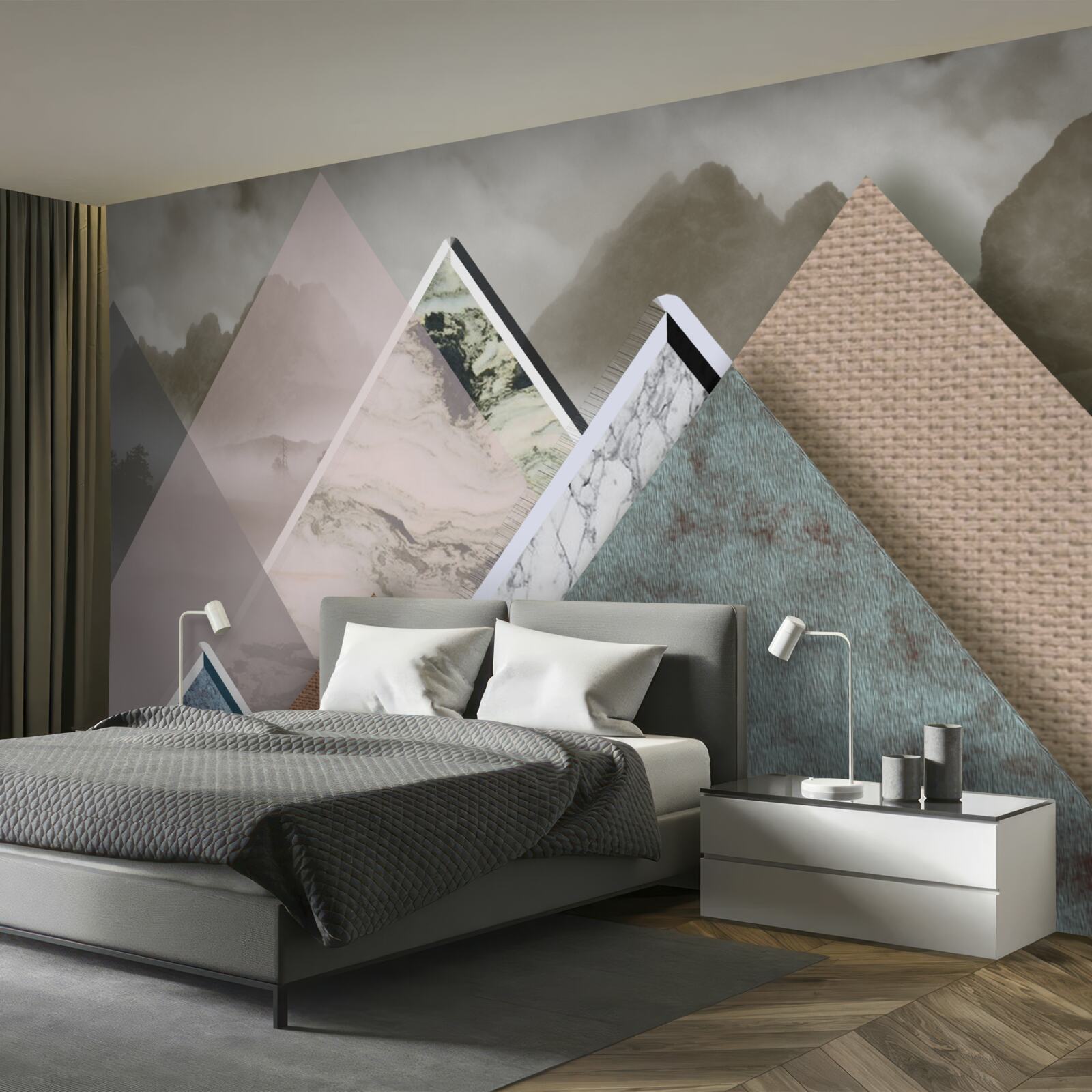 Fototapet triunghiuri de diferite mărimi reprezentând munți colorați