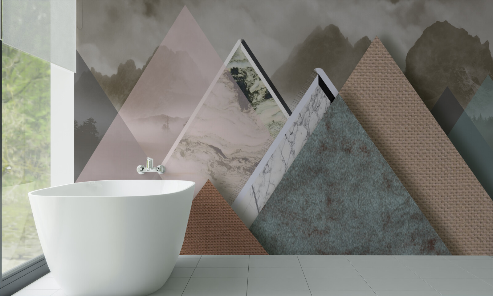 Fototapet triunghiuri de diferite mărimi reprezentând munți colorați