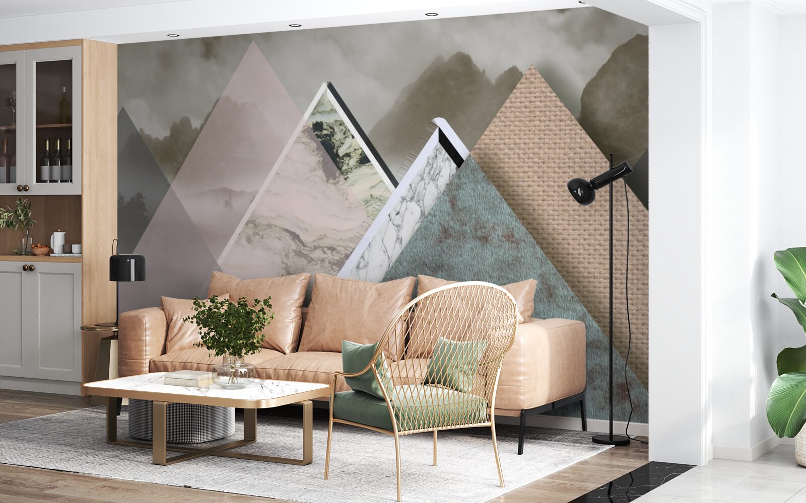 Fototapet triunghiuri de diferite mărimi reprezentând munți colorați