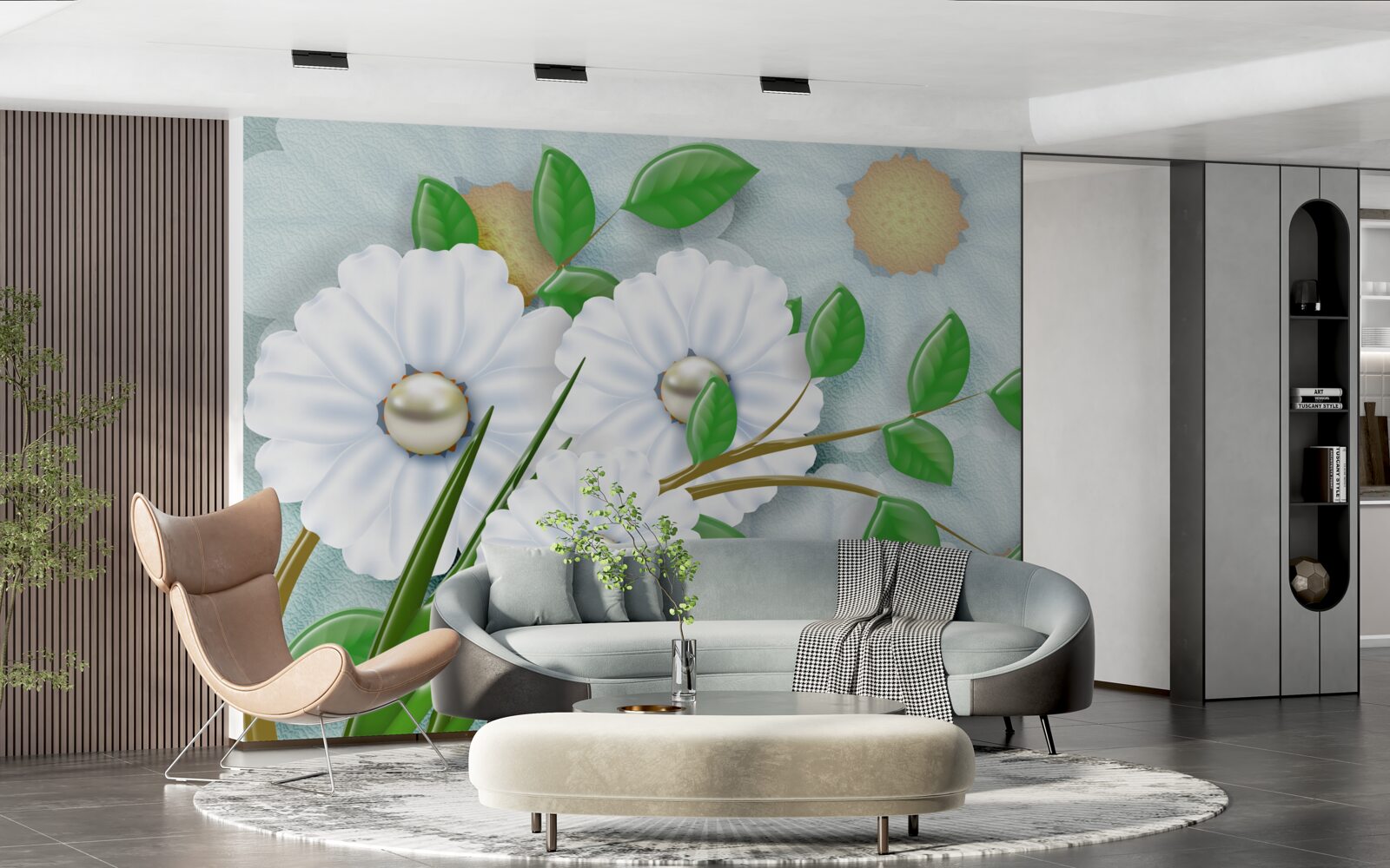 Fototapet Margarete albe ca zăpada cu inimi de perle