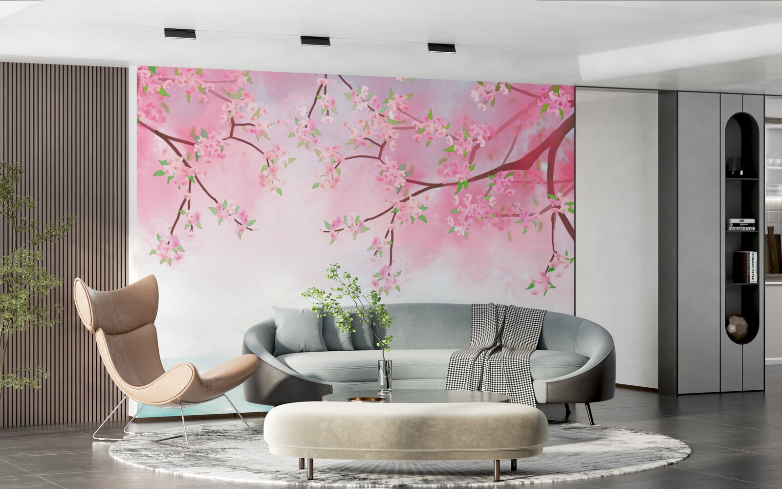 Fototapet flori de trandafir înfloresc pe ramurile copacilor