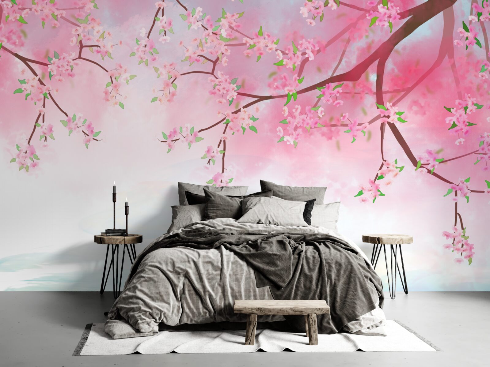 Fototapet flori de trandafir înfloresc pe ramurile copacilor