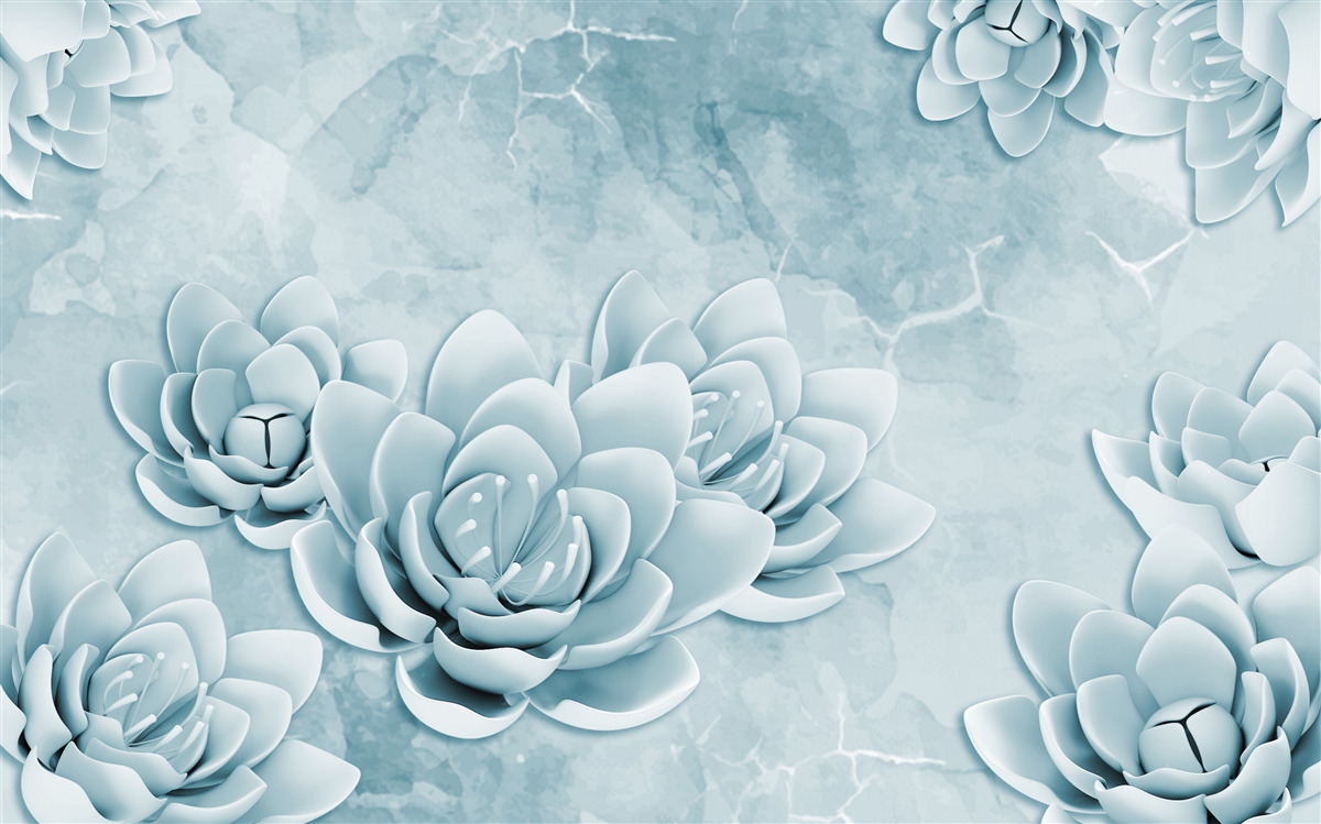 Fototapet flori cu o nuanță albastră delicată