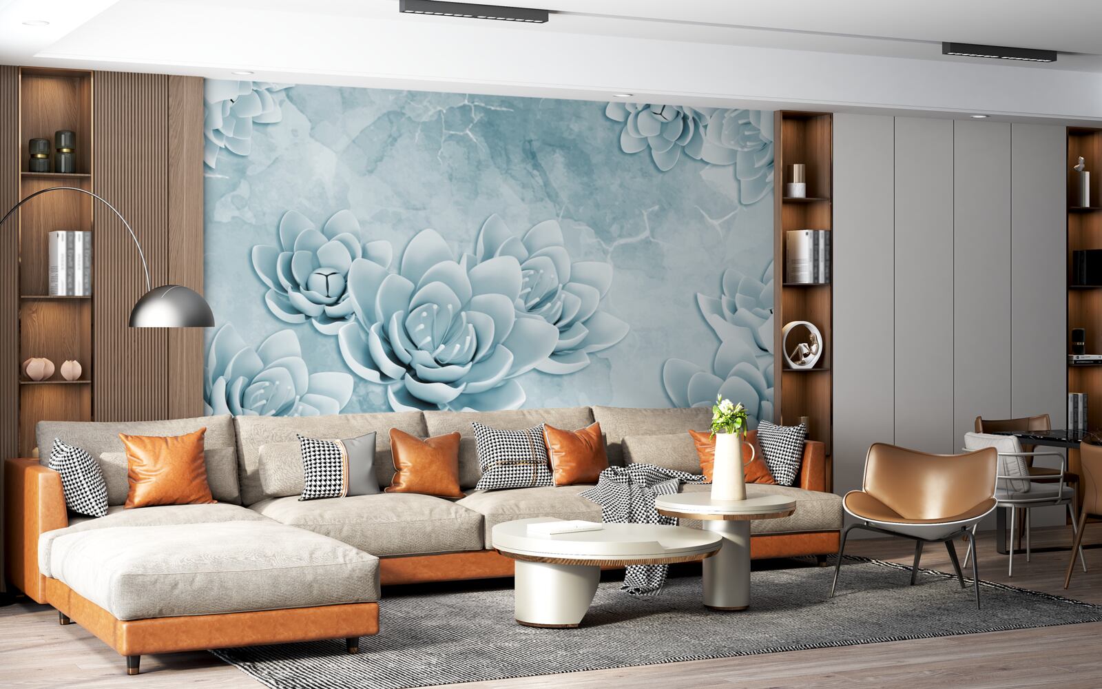 Fototapet flori cu o nuanță albastră delicată