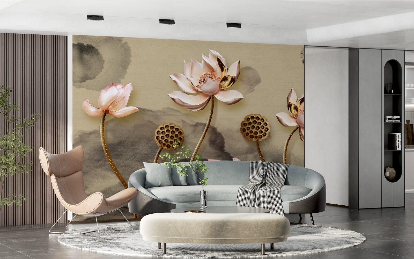 Fototapet muguri de flori roz legănându-se în vânt