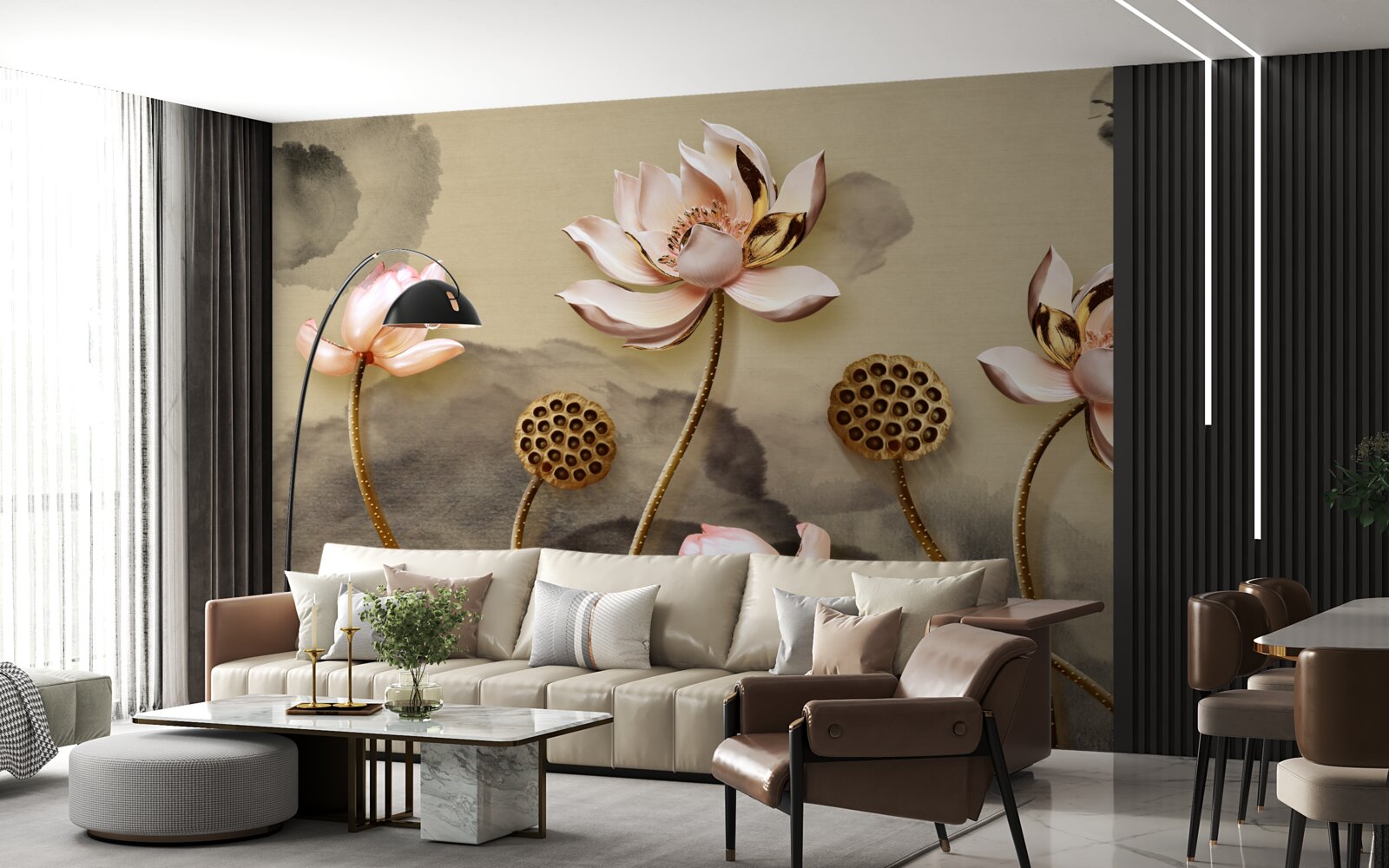 Fototapet muguri de flori roz legănându-se în vânt