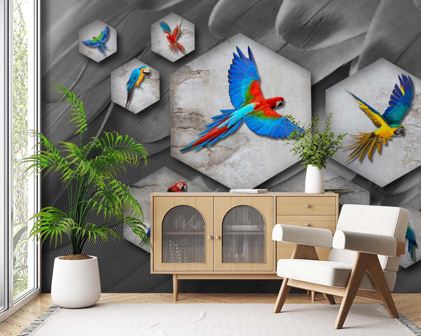 Fototapet diferite tipuri de papagali colorați