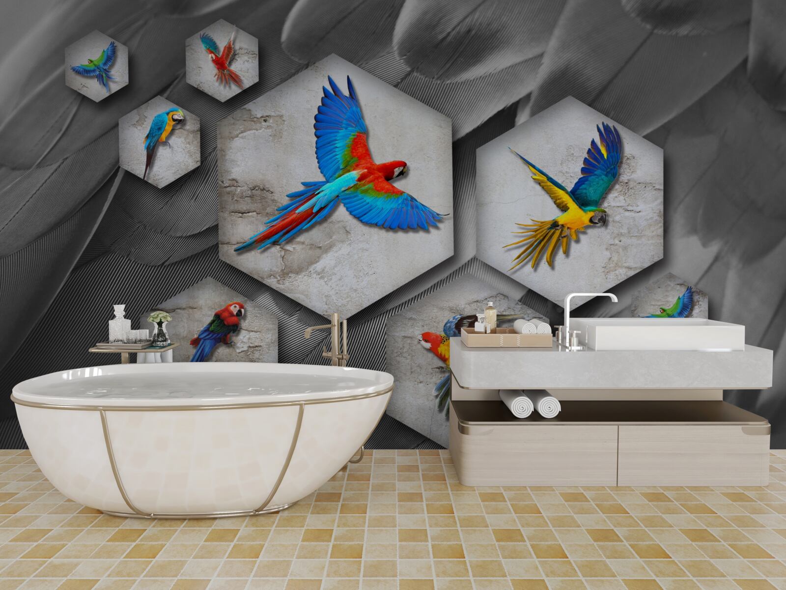 Fototapet diferite tipuri de papagali colorați