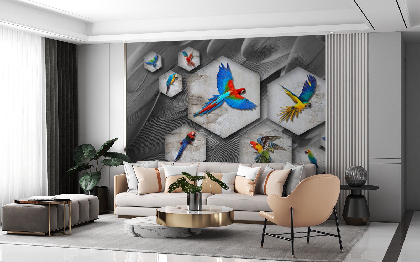 Fototapet diferite tipuri de papagali colorați