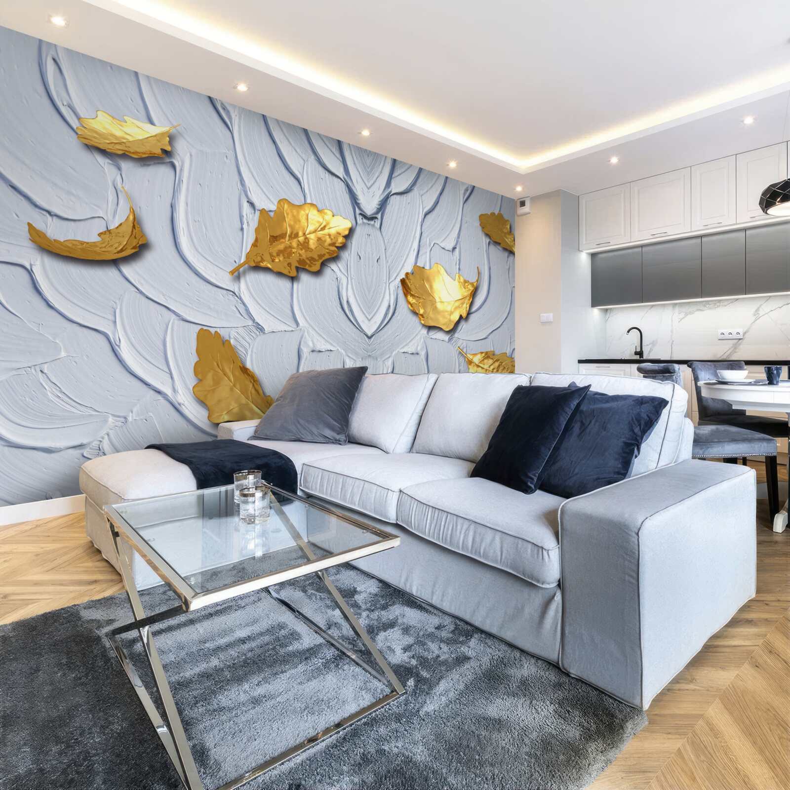 Fototapet frunzele aurii se depun pe suprafața apei