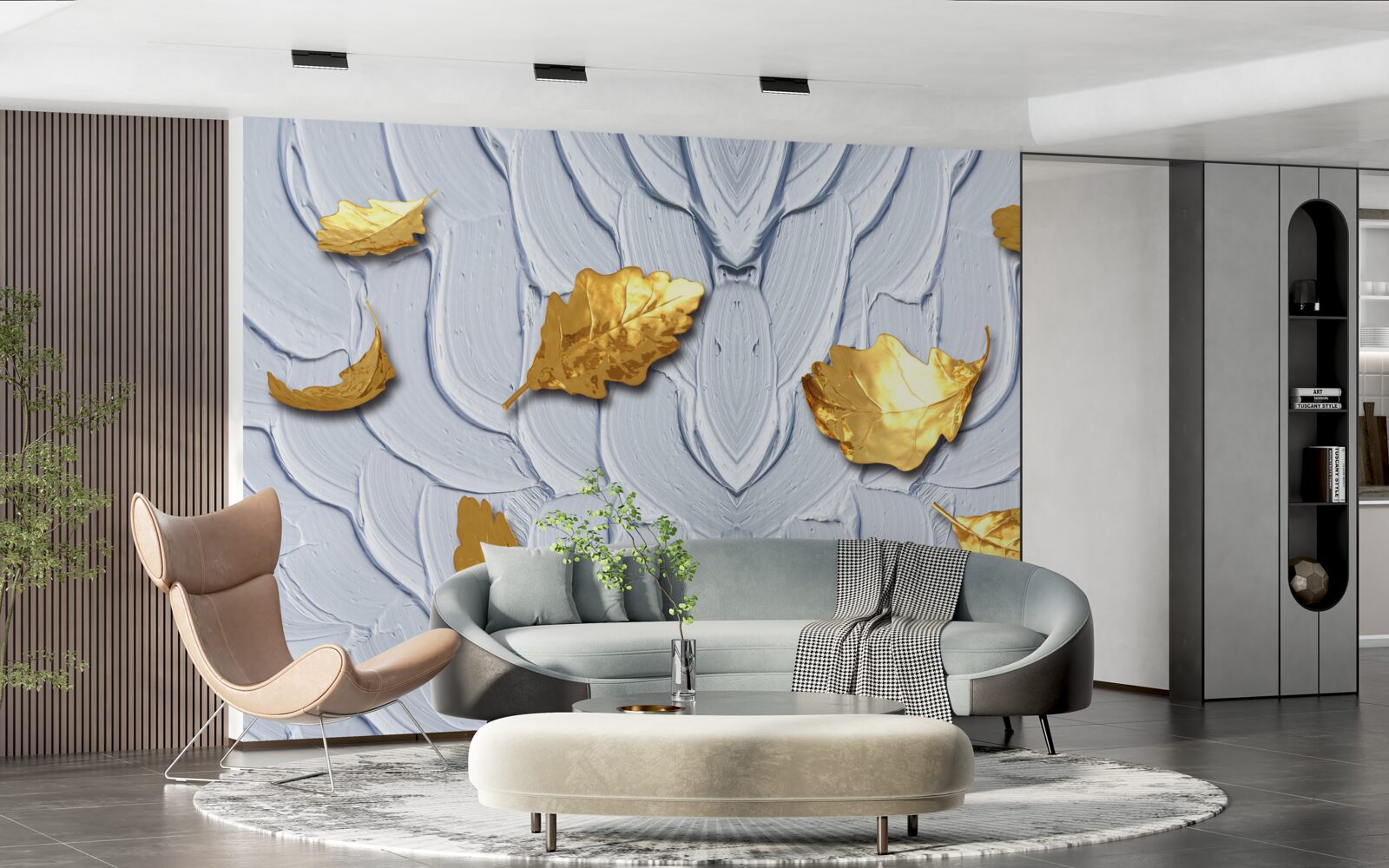 Fototapet frunzele aurii se depun pe suprafața apei