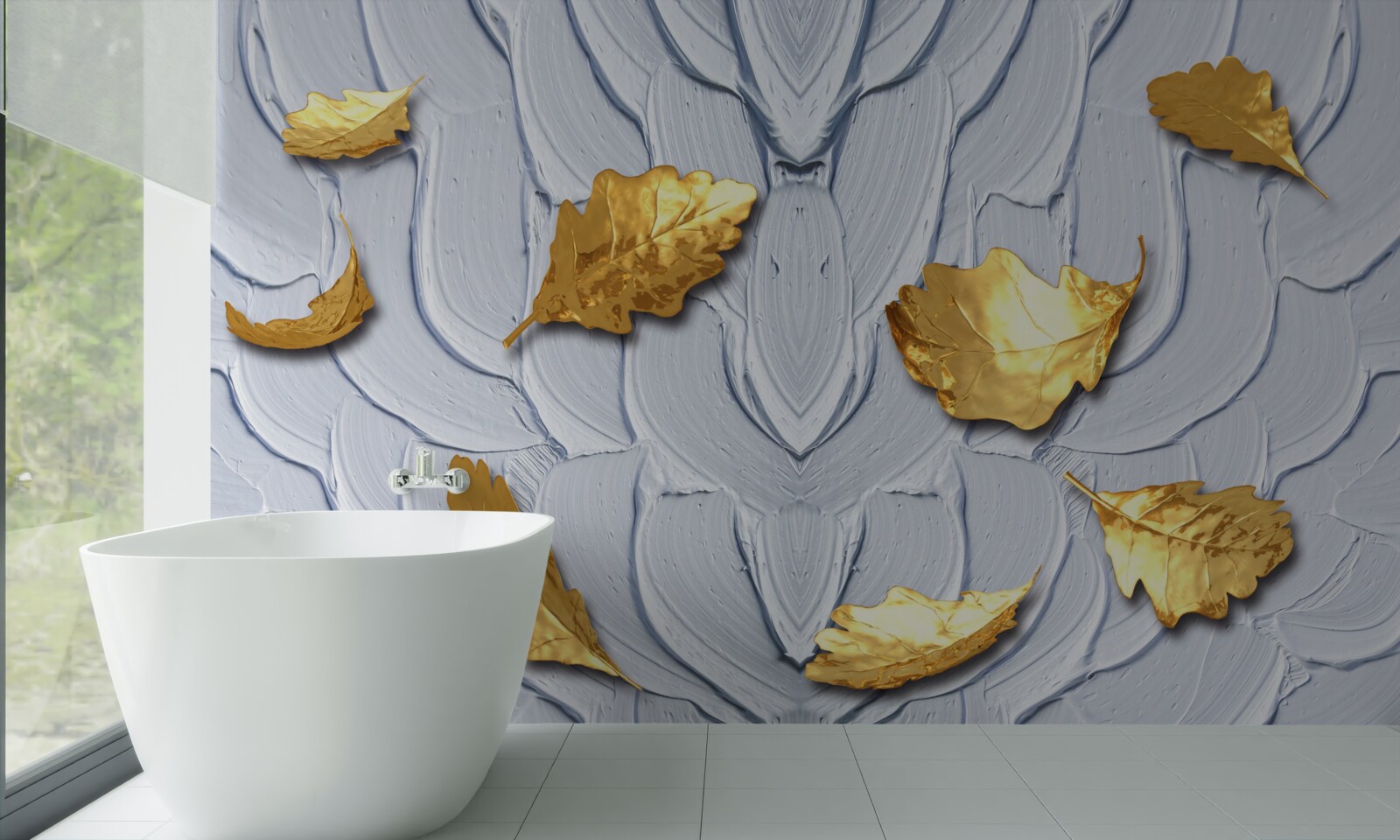 Fototapet frunzele aurii se depun pe suprafața apei