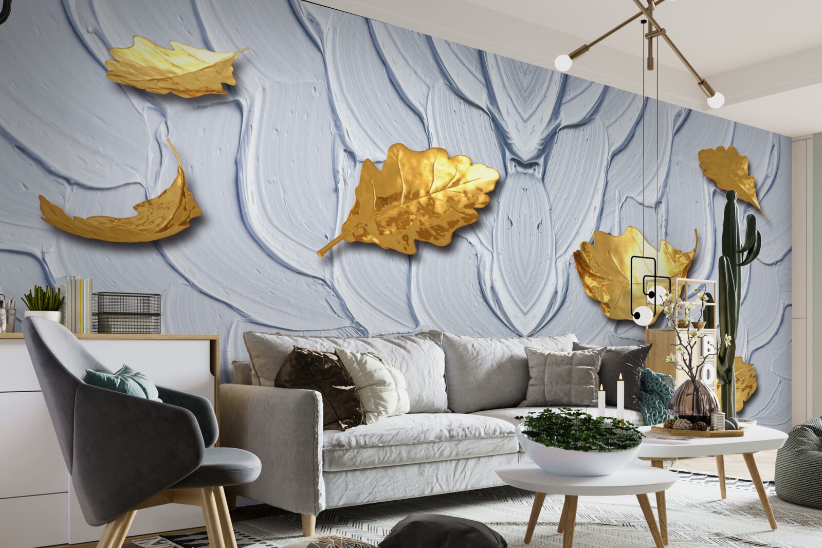 Fototapet frunzele aurii se depun pe suprafața apei