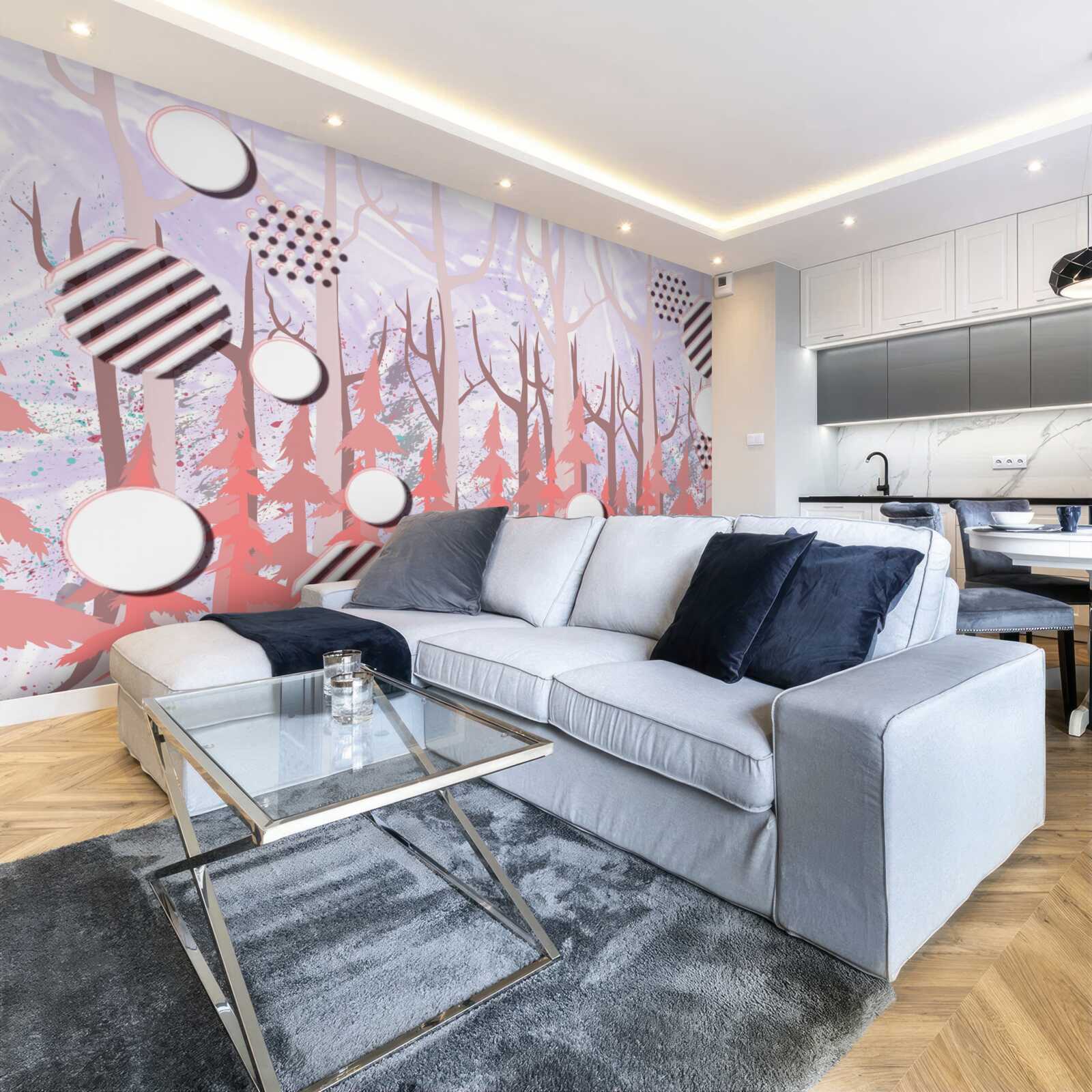 Fototapet frunze abstracte roz ale unei păduri de toamnă