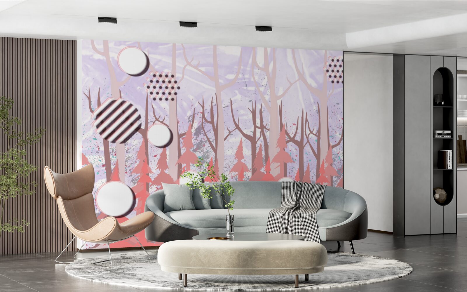 Fototapet frunze abstracte roz ale unei păduri de toamnă