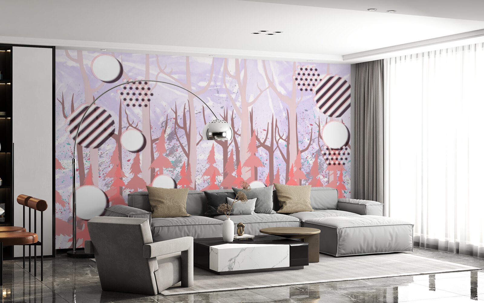 Fototapet frunze abstracte roz ale unei păduri de toamnă