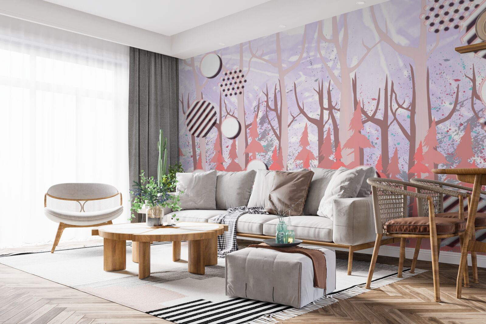 Fototapet frunze abstracte roz ale unei păduri de toamnă