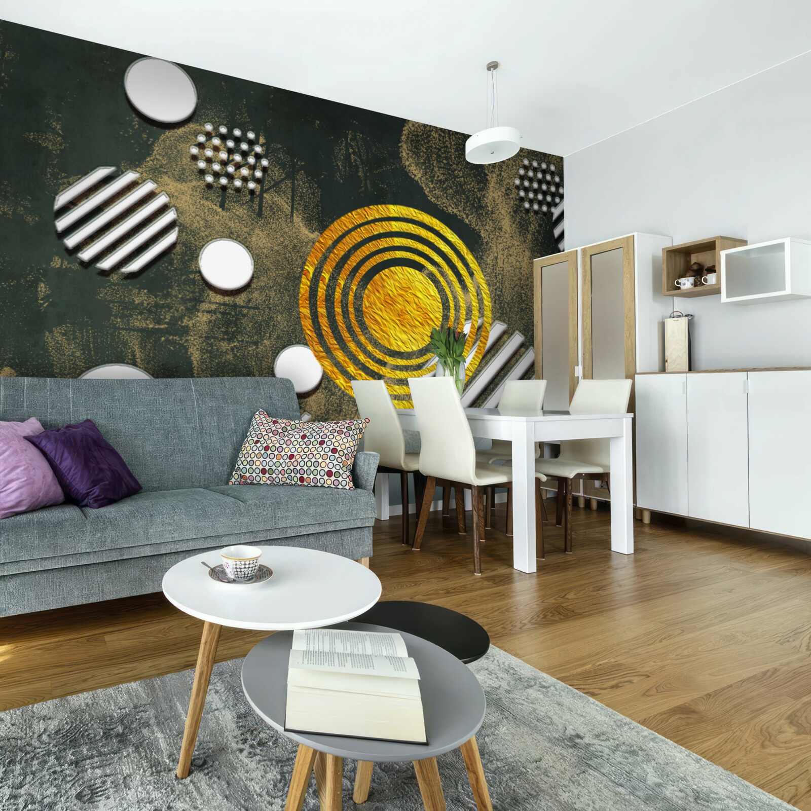 Fototapet fuziune de forme diferite pe un fundal cețos