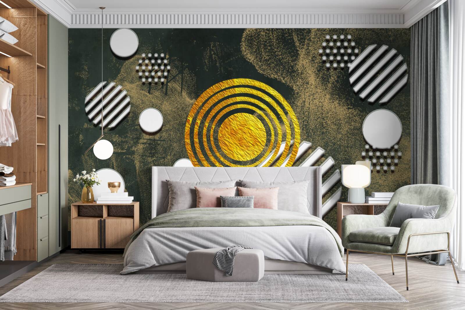 Fototapet fuziune de forme diferite pe un fundal cețos