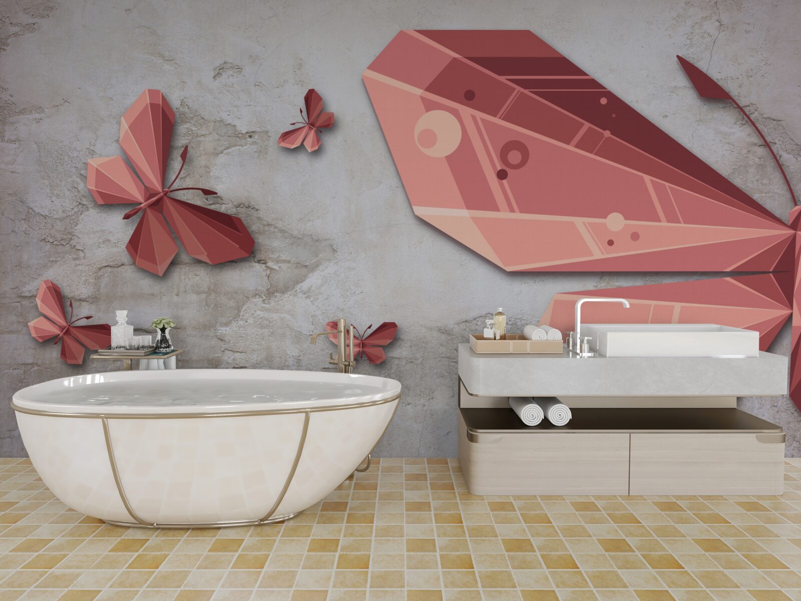 Fototapet fluture plutind în nuanțe de roz