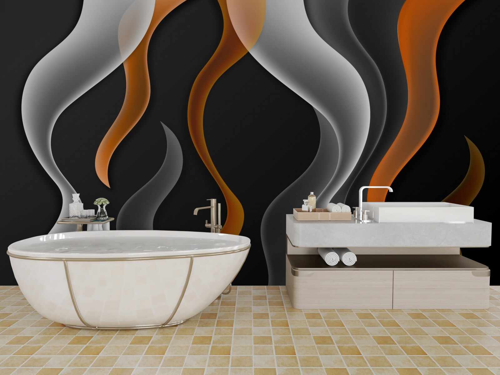 Fototapet valuri de tonuri gri și maro