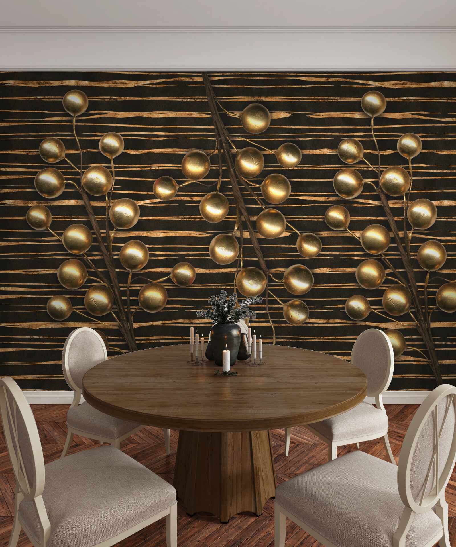 Fototapet perle aurii pe un fundal maro