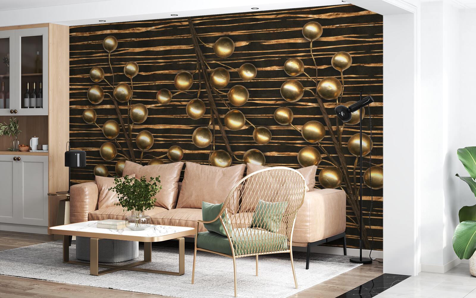 Fototapet perle aurii pe un fundal maro