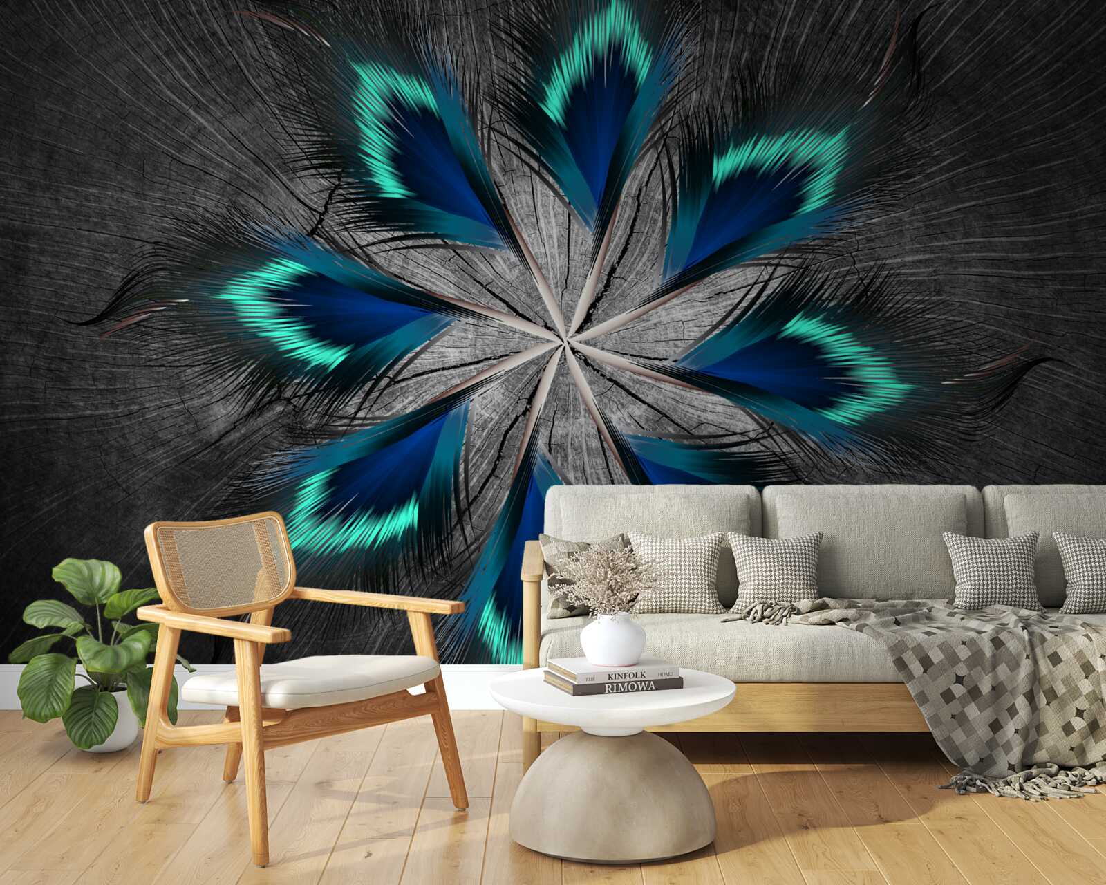 Fototapet pene de păun în formă de stea cu design abstract