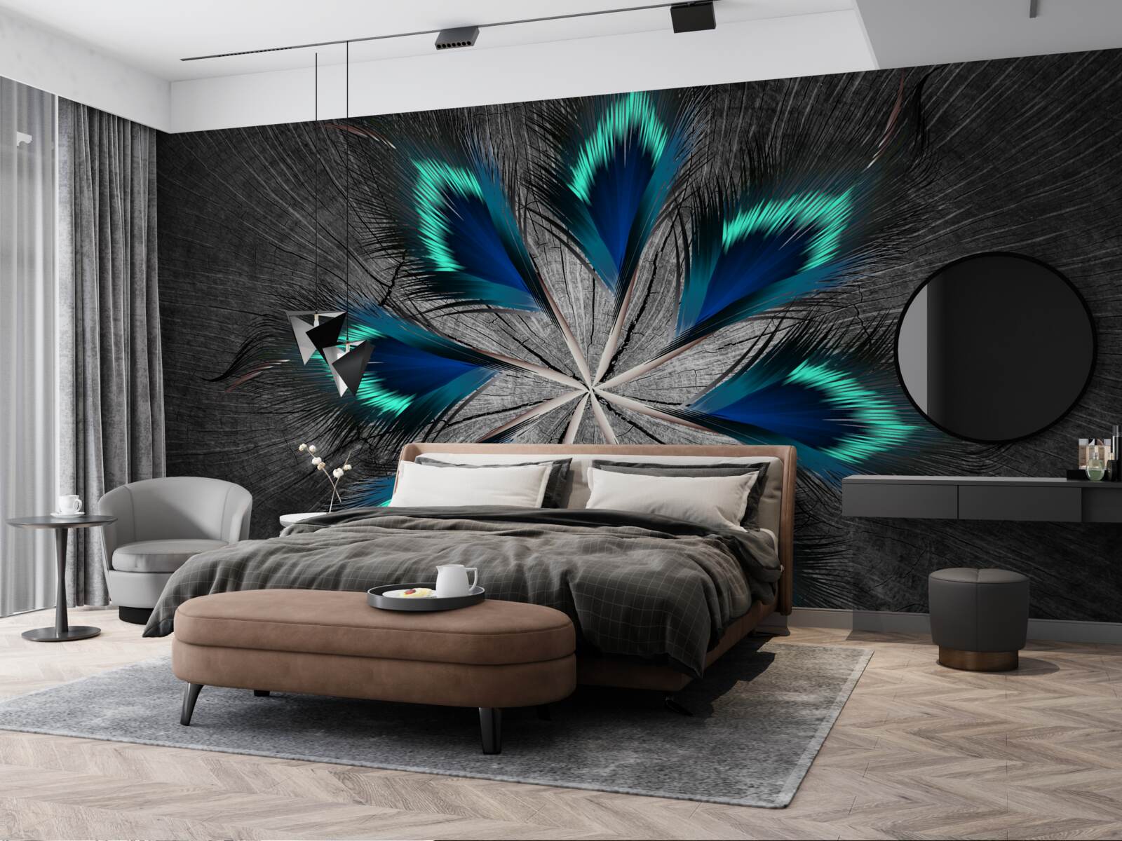 Fototapet pene de păun în formă de stea cu design abstract