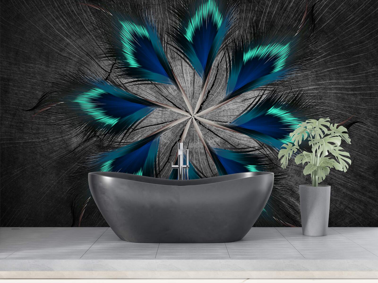 Fototapet pene de păun în formă de stea cu design abstract