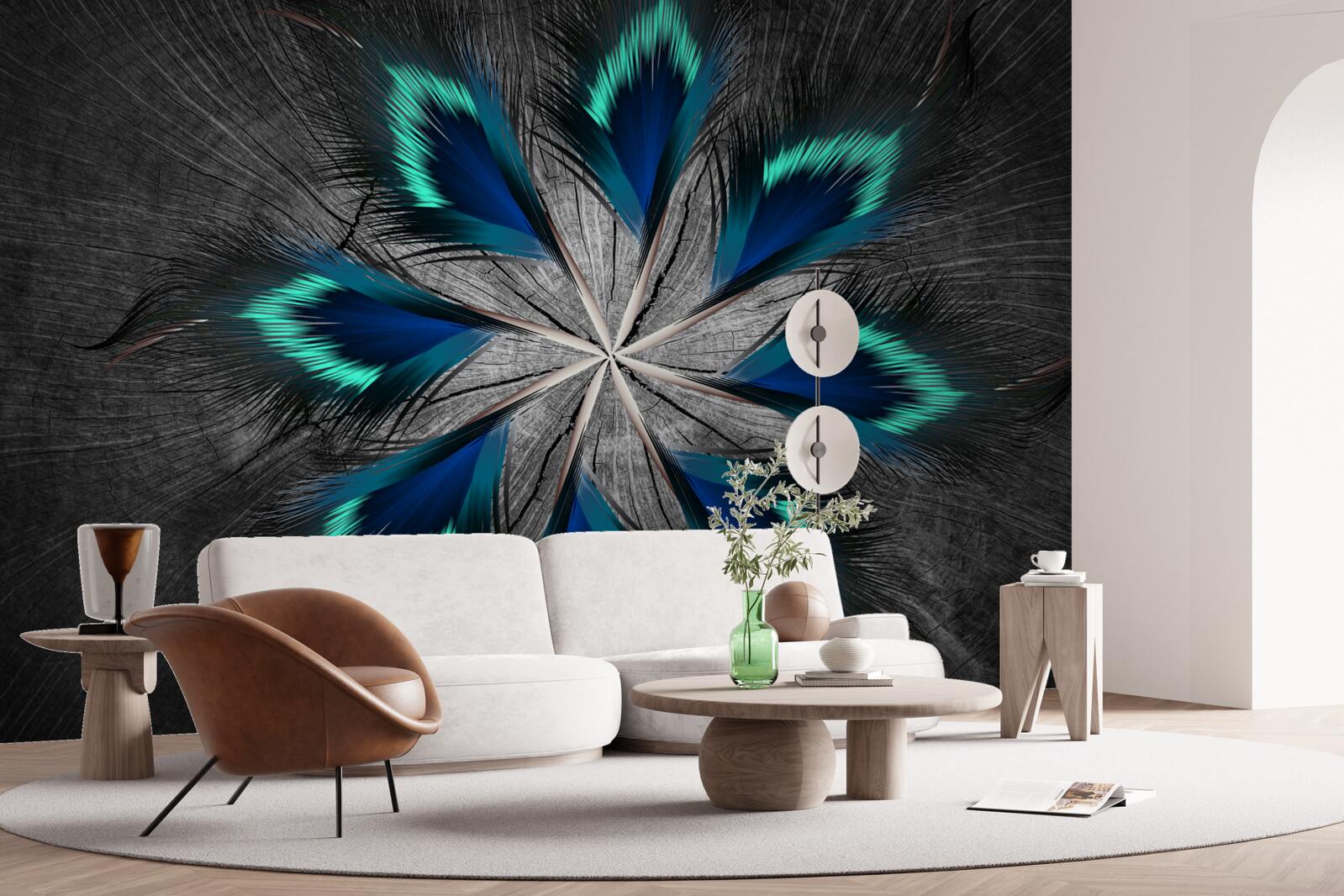 Fototapet pene de păun în formă de stea cu design abstract