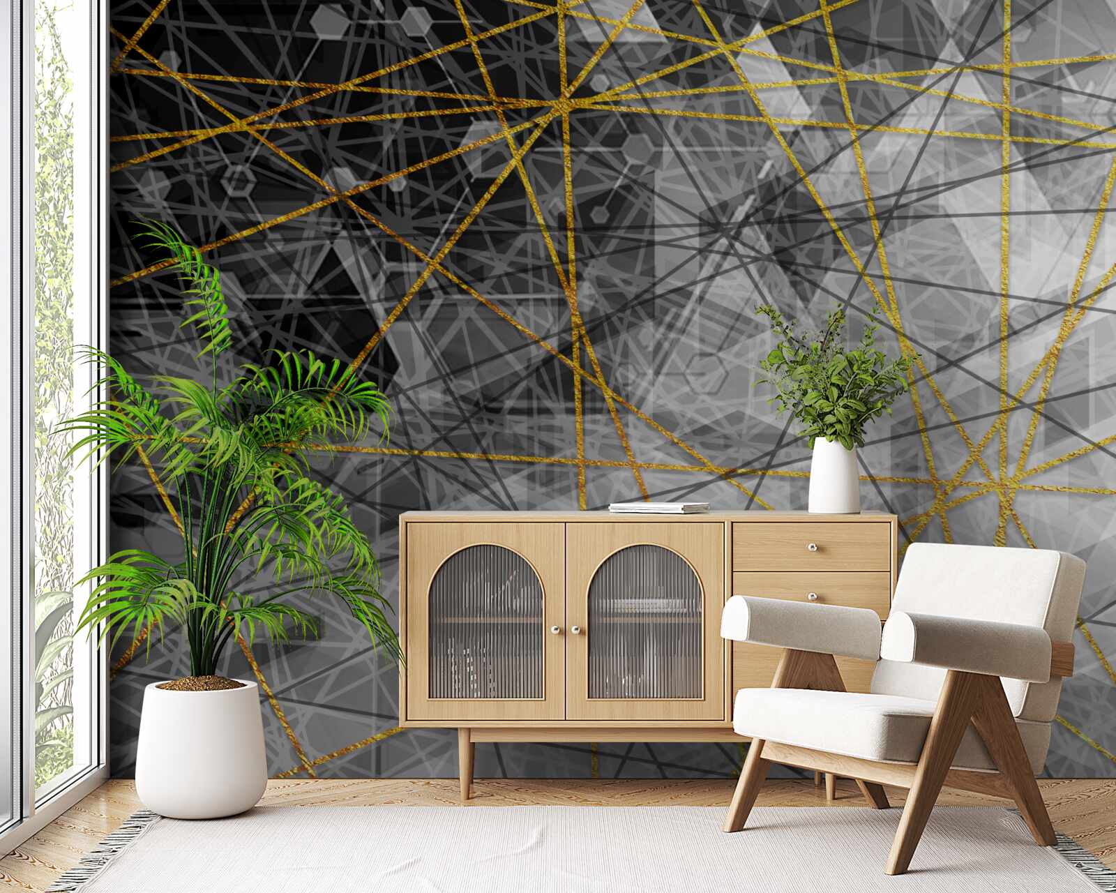 Fototapet fir de aur și pietre