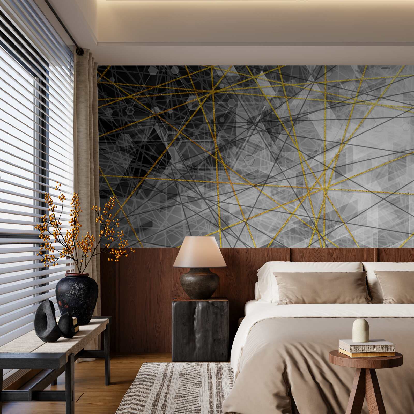 Fototapet fir de aur și pietre